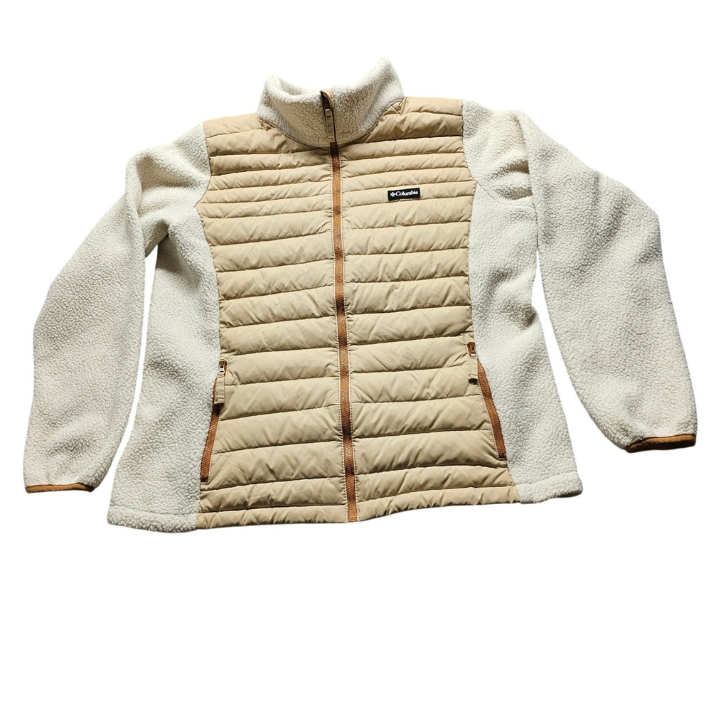 Columbia Hybrid Puffer Sherpa Jacket Womens XL Tan 590TD Down Insulated Outdoor